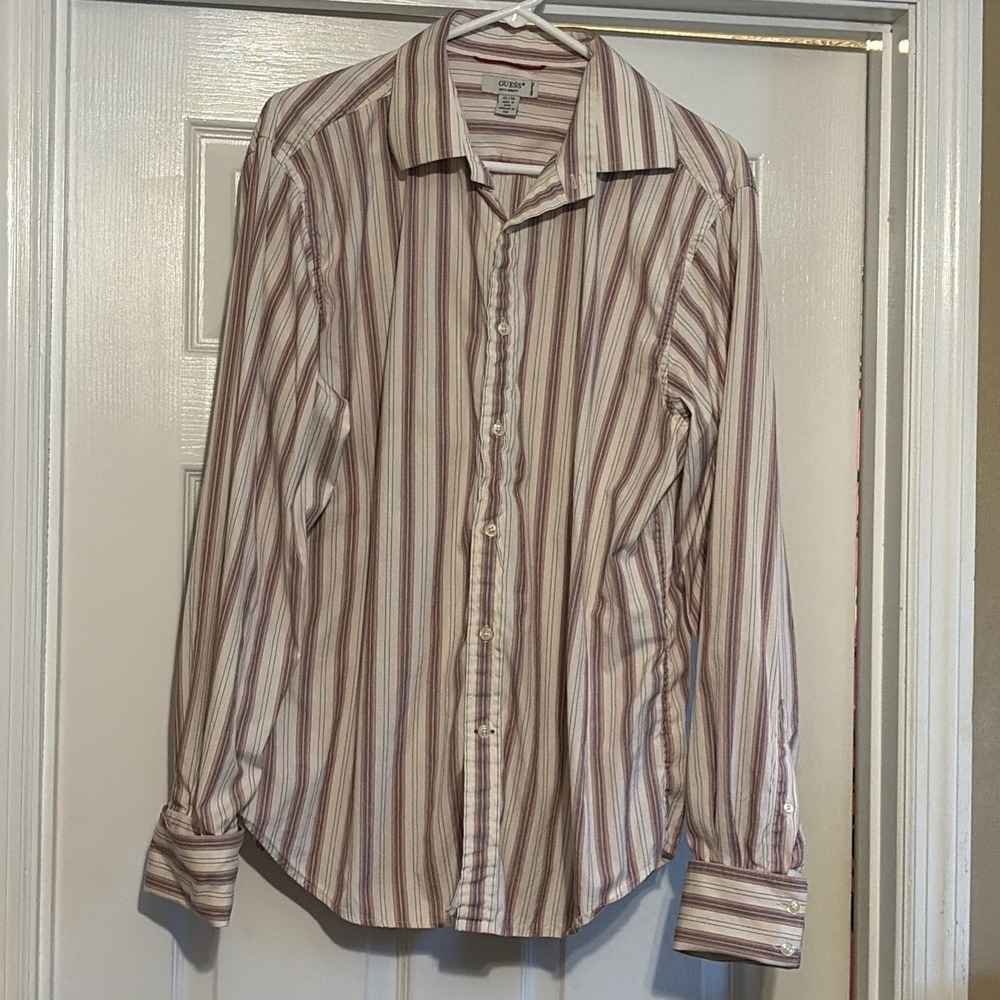 SUPER NICE ~ Vintage Men's Guess Button Down Shirt Size XL Vertical Stripes